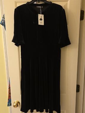 Rampage Black Velvet Midi Dress with Neck Tie